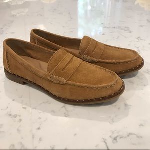 NEW Sperry Top Sider Seaport Stud Suede Leather Penny Loafer Slip On Tan 7.5